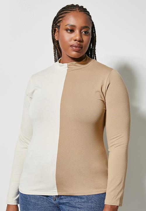 Superbalist - Half and half colourblock tee - brazilian sand & camel