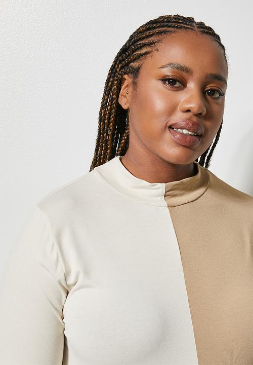 Superbalist - Half and half colourblock tee - brazilian sand & camel
