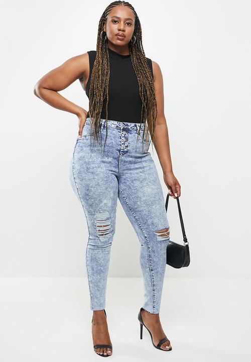 Missguided - Plus button front lawless skinny - acid wash