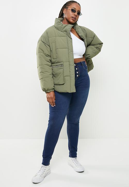 Missguided - Plus zip pocket puffer - dark green