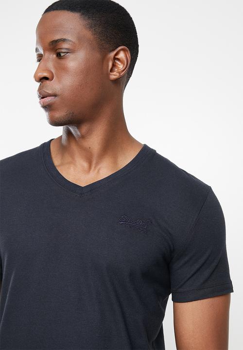 Superdry. - Vintage logo embroidered vee tee - navy