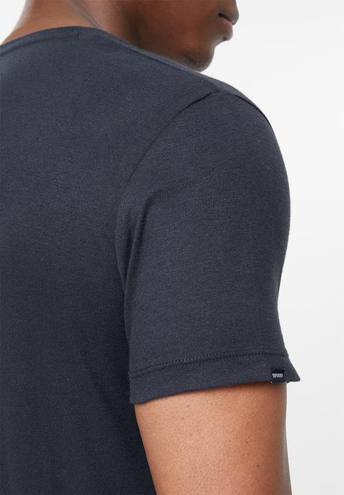 Superdry. - Vintage logo embroidered vee tee - navy