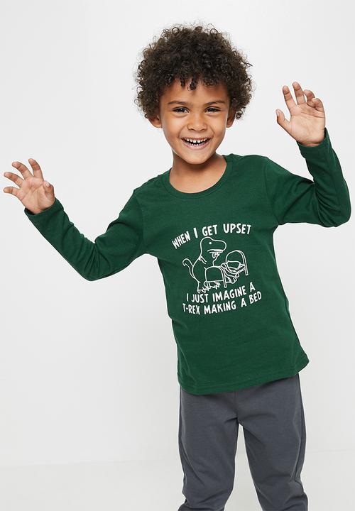 Pop Candy - Boys tee & pants pj set - green & grey