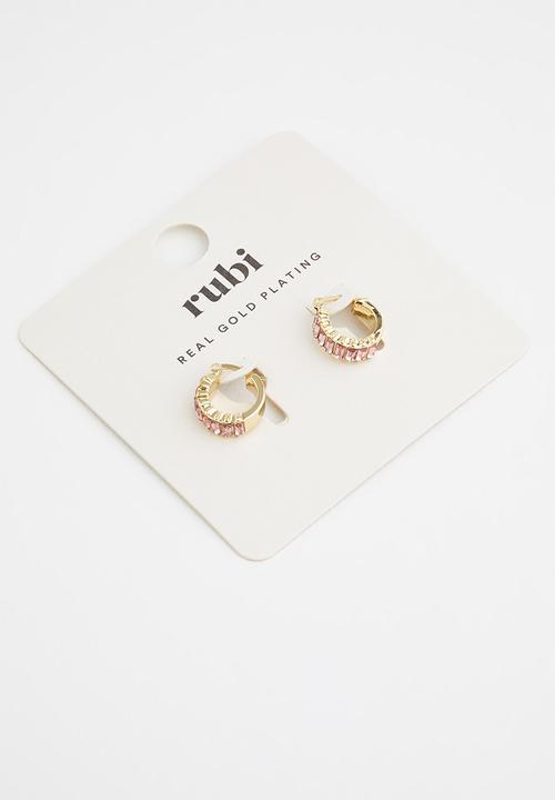 Rubi - Premium huggie hoop - gold & pink