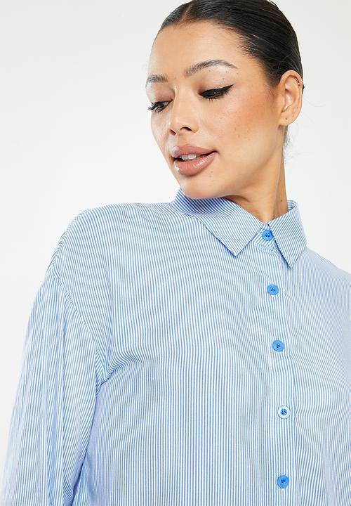 Missguided - Pinstripe shirt short pj set - blue