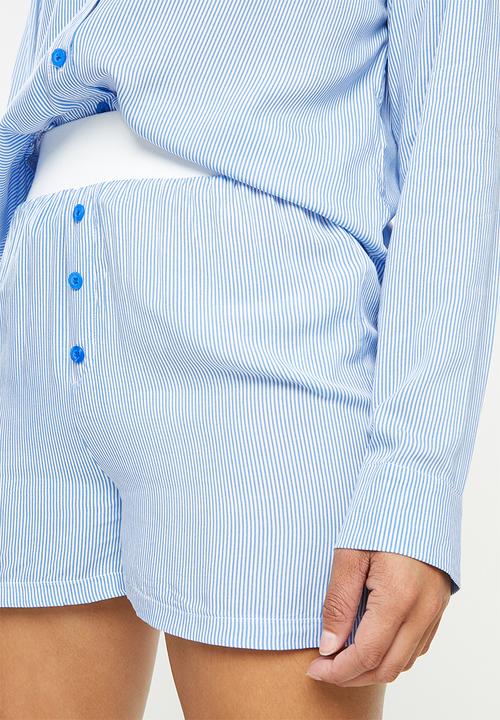 Missguided - Pinstripe shirt short pj set - blue