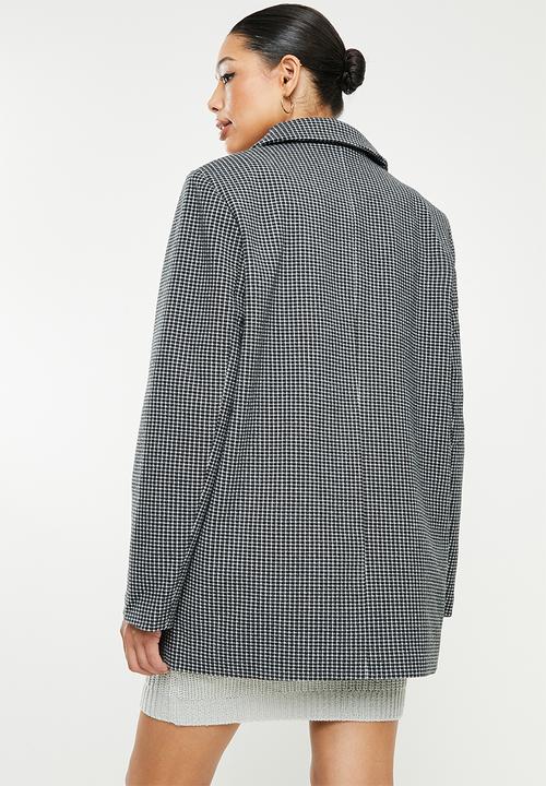 Missguided - Oversized boyfriend blazer check coat - black