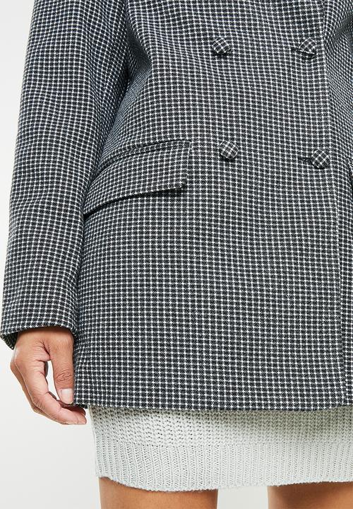Missguided - Oversized boyfriend blazer check coat - black