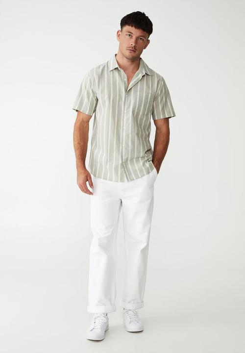 Cotton On - Vacay short sleeve shirt - faded mint bold stripe