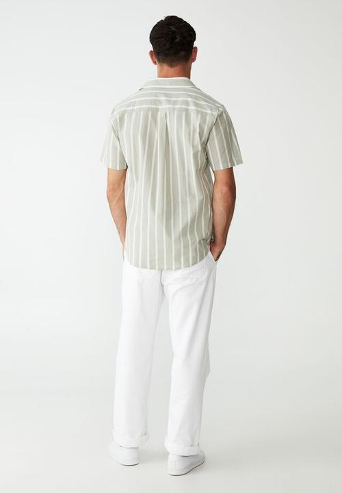 Cotton On - Vacay short sleeve shirt - faded mint bold stripe
