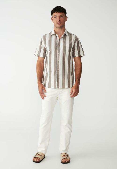 Cotton On - Vacay short sleeve shirt - coffee jumbo stripe