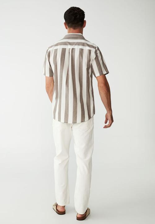 Cotton On - Vacay short sleeve shirt - coffee jumbo stripe