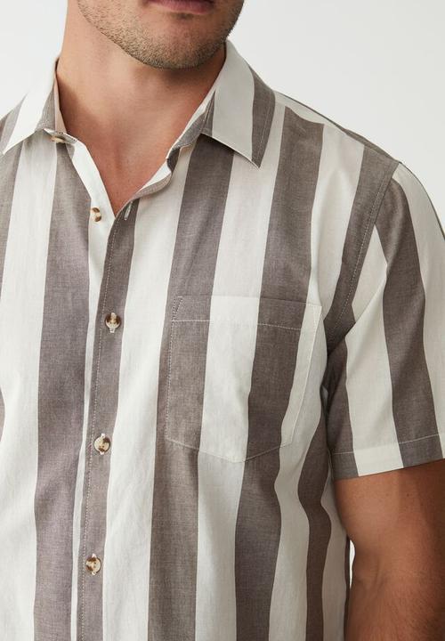 Cotton On - Vacay short sleeve shirt - coffee jumbo stripe