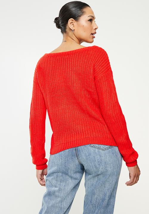 Missguided - Recycled ophelita off shoulder jumper  - red