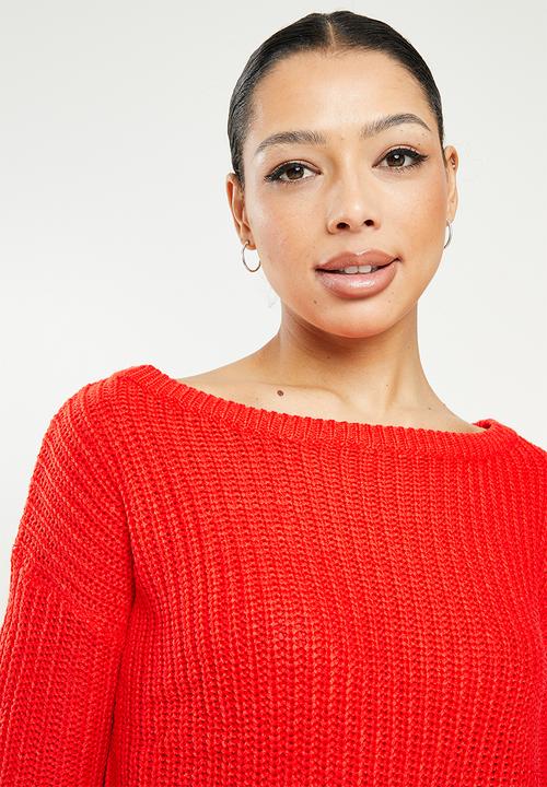 Missguided - Recycled ophelita off shoulder jumper  - red