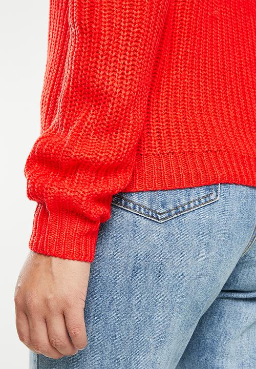 Missguided - Recycled ophelita off shoulder jumper  - red