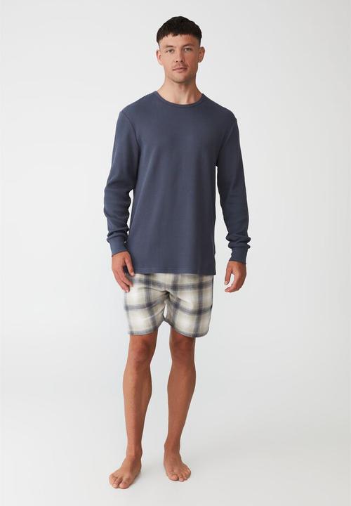 Cotton On - Textured long sleeve T-shirt - dusty denim waffle