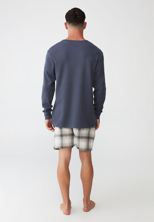 Cotton On - Textured long sleeve T-shirt - dusty denim waffle