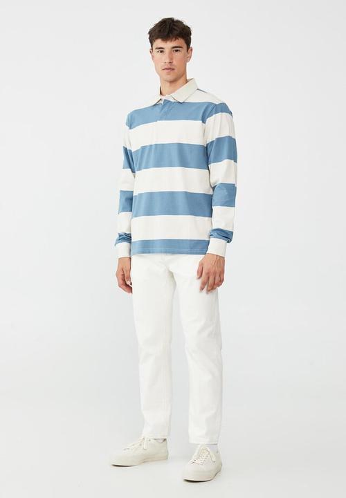 Cotton On - Rugby long sleeve polo - preppy blue bold stripe