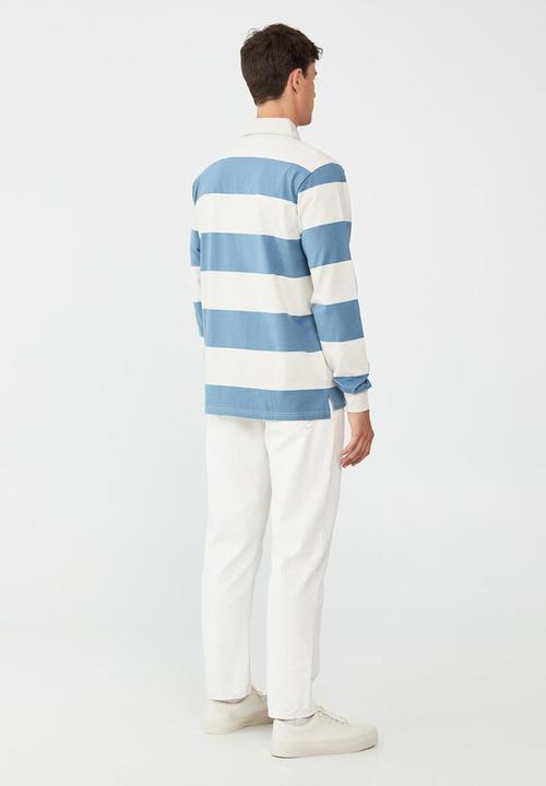 Cotton On - Rugby long sleeve polo - preppy blue bold stripe