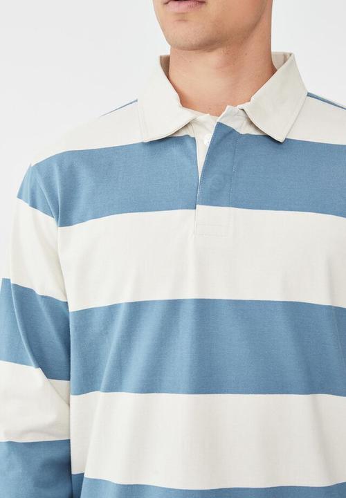 Cotton On - Rugby long sleeve polo - preppy blue bold stripe