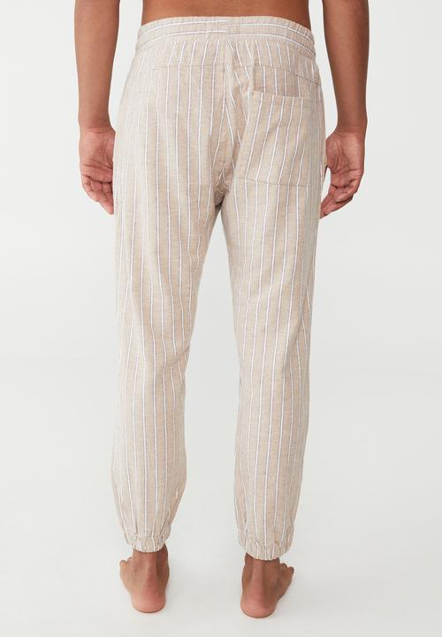 Cotton On - Lounge pant - oatmeal & washed chocolate vertical stripe