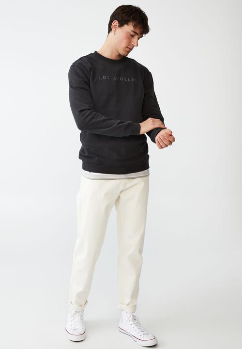 Cotton On - Graphic crew fleece - washed black