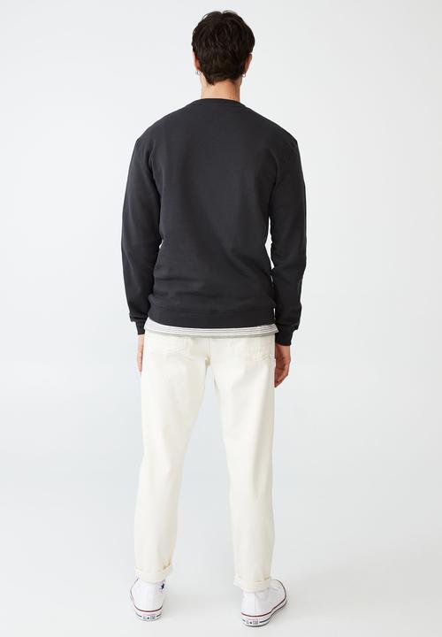 Cotton On - Graphic crew fleece - washed black
