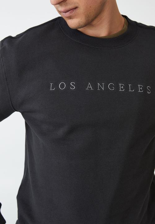 Cotton On - Graphic crew fleece - washed black