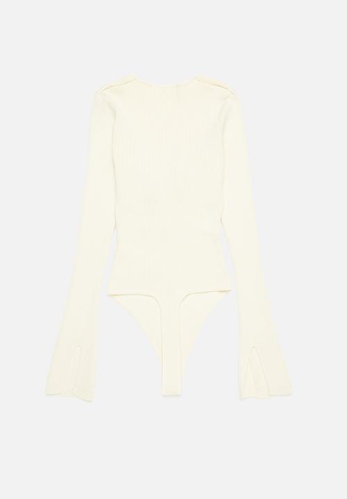 Missguided - Knit square neck ruched front bodysuit - cream