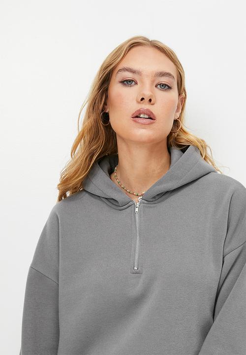 Blake - 1/4 zip hooded sweat dress - charcoal