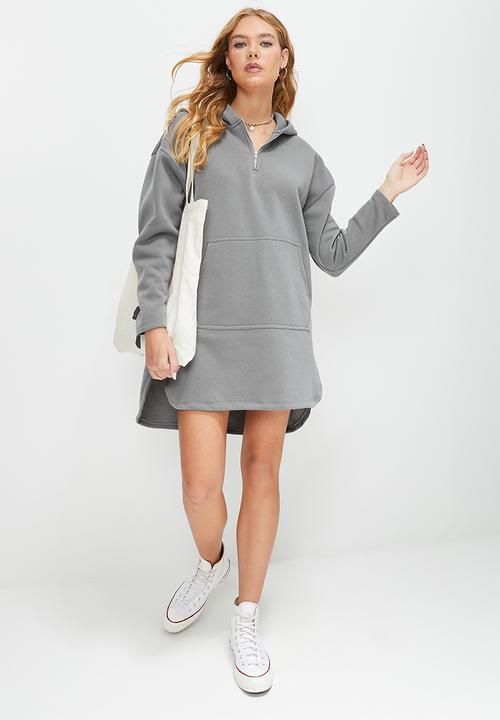 Blake - 1/4 zip hooded sweat dress - charcoal