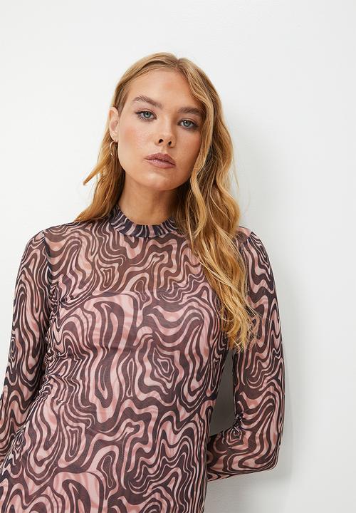 Blake - Printed mesh bodycon dress - pink & black