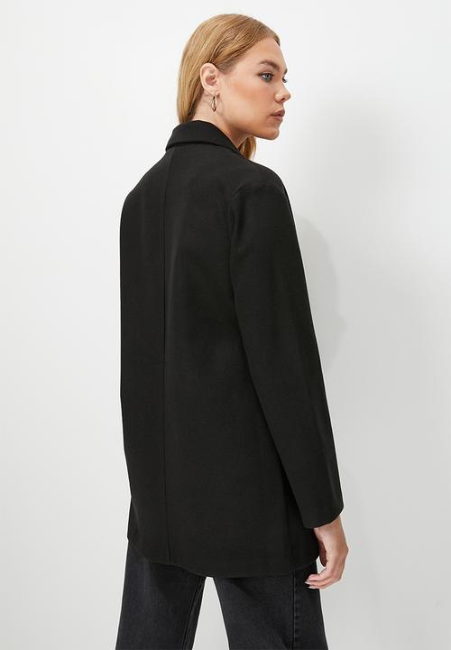 Blake - Dropped shoulder melton coat - black