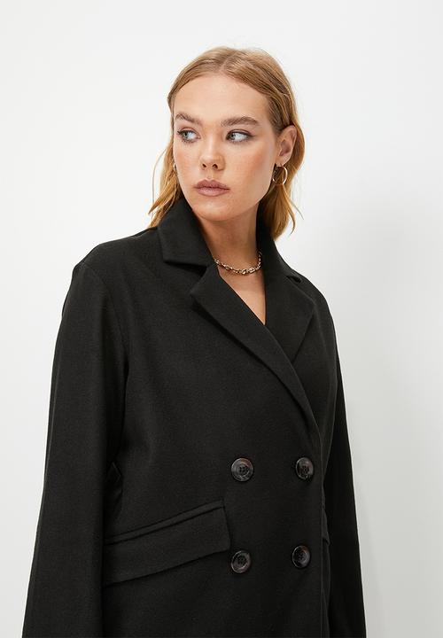 Blake - Dropped shoulder melton coat - black