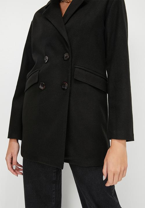 Blake - Dropped shoulder melton coat - black