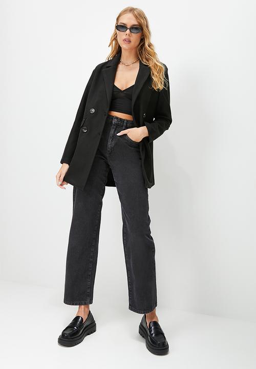 Blake - Dropped shoulder melton coat - black