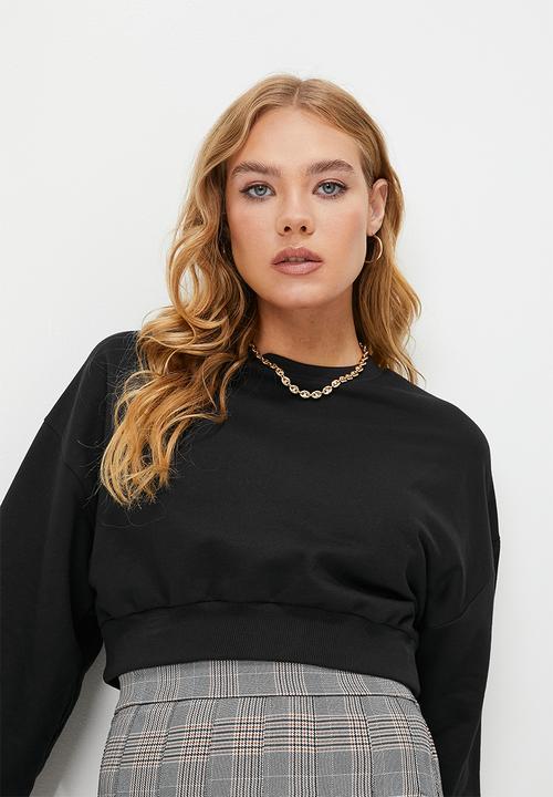 Blake - Cropped crew sweat - black