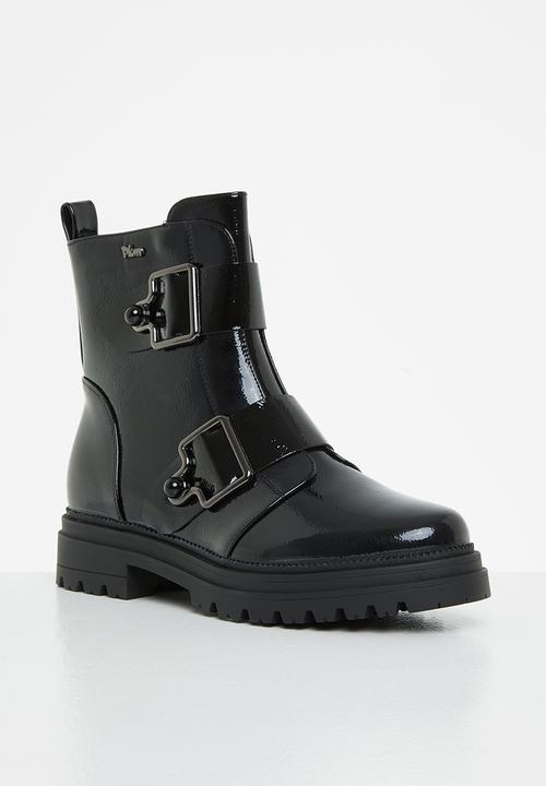 Plum - Delight buckle ankle boot - black
