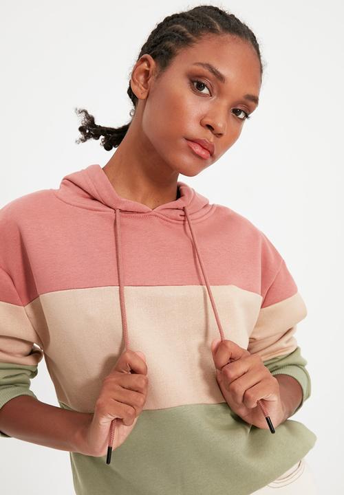 Trendyol - Color block hooded basic knit thin sweatshirt - multi