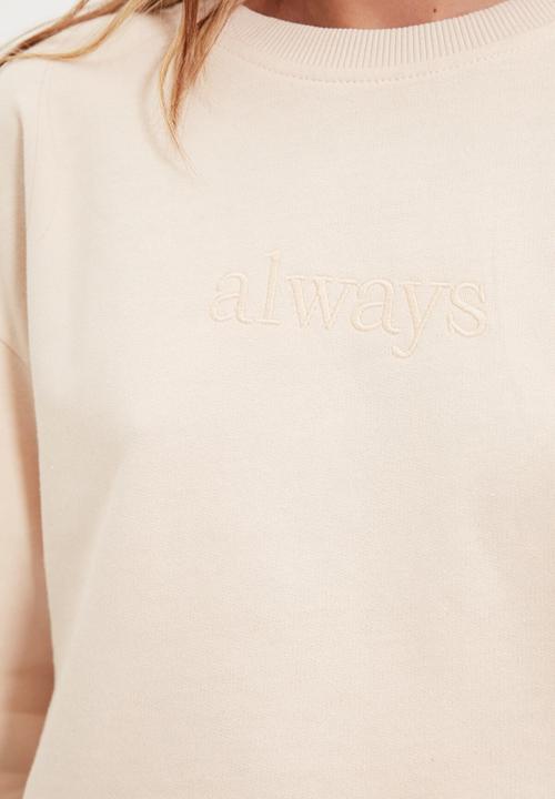 Trendyol - Embroidered raised crop knit sweatshirt - beige