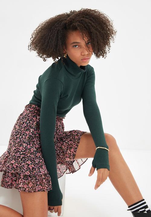 Trendyol - Turtleneck finger detail knit top - emerald 