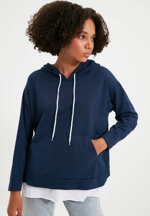 Trendyol - Hooded basic knit thin sweatshirt - blue