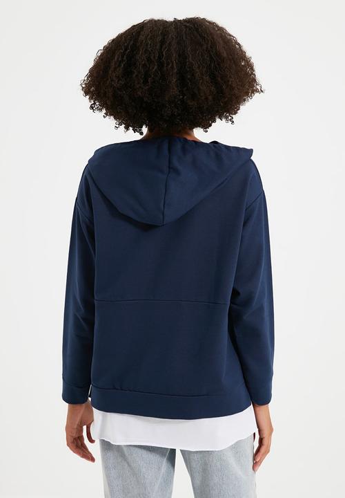 Trendyol - Hooded basic knit thin sweatshirt - blue