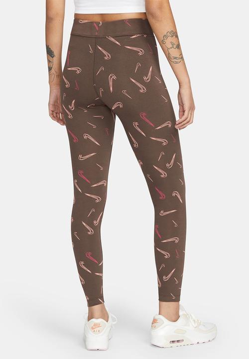 Nike - Nsw high waist tight aop print - baroque brown & white
