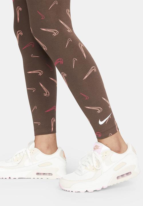 Nike - Nsw high waist tight aop print - baroque brown & white