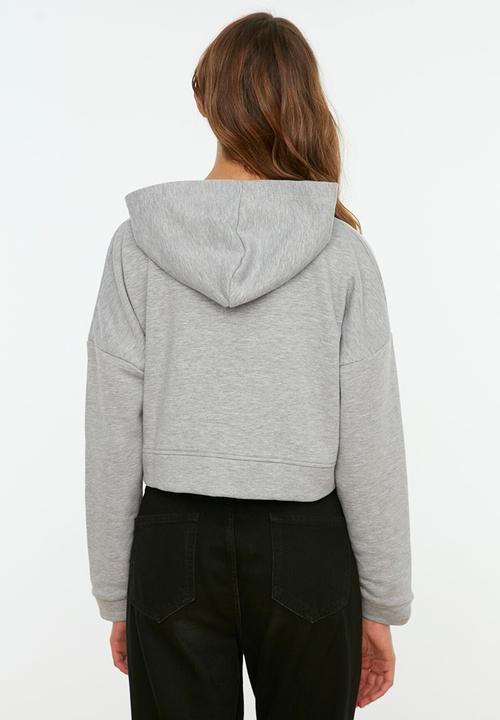 Trendyol - Hooded crop sweatshirt - grey