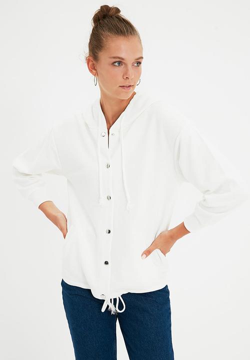 Trendyol - Hooded loose knit thin sweatshirt - ecru