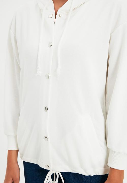 Trendyol - Hooded loose knit thin sweatshirt - ecru
