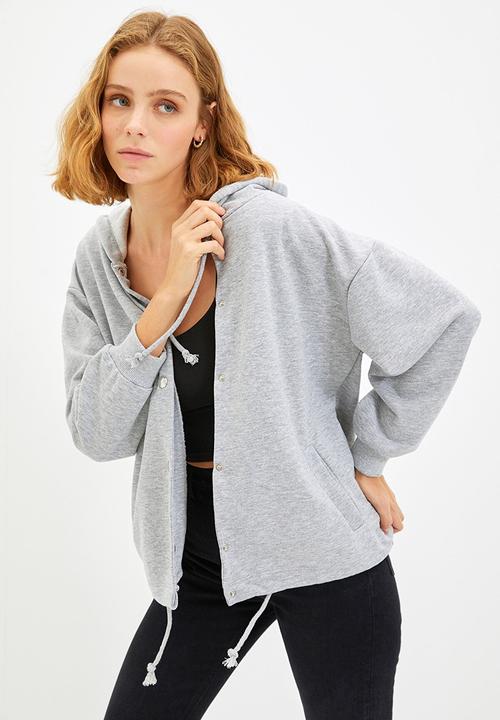 Trendyol - Hooded loose knit thin sweatshirt - grey